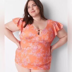 No-Wire Flutter-Sleeve Swim Tankini Top and bottom